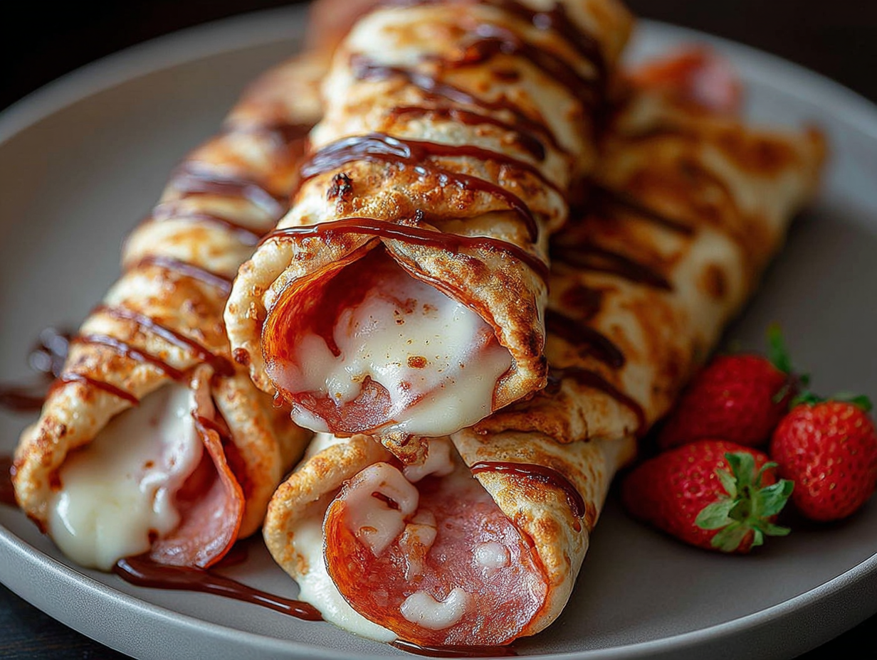 Cheesy Pepperoni Pizza Roll Ups on a baking sheet