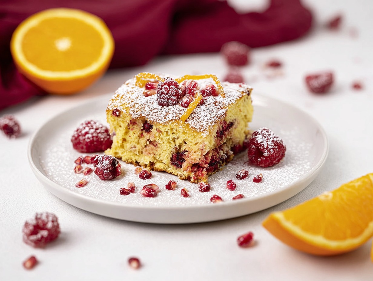 Cranberry Orange Breakfast Cake on a serving plate