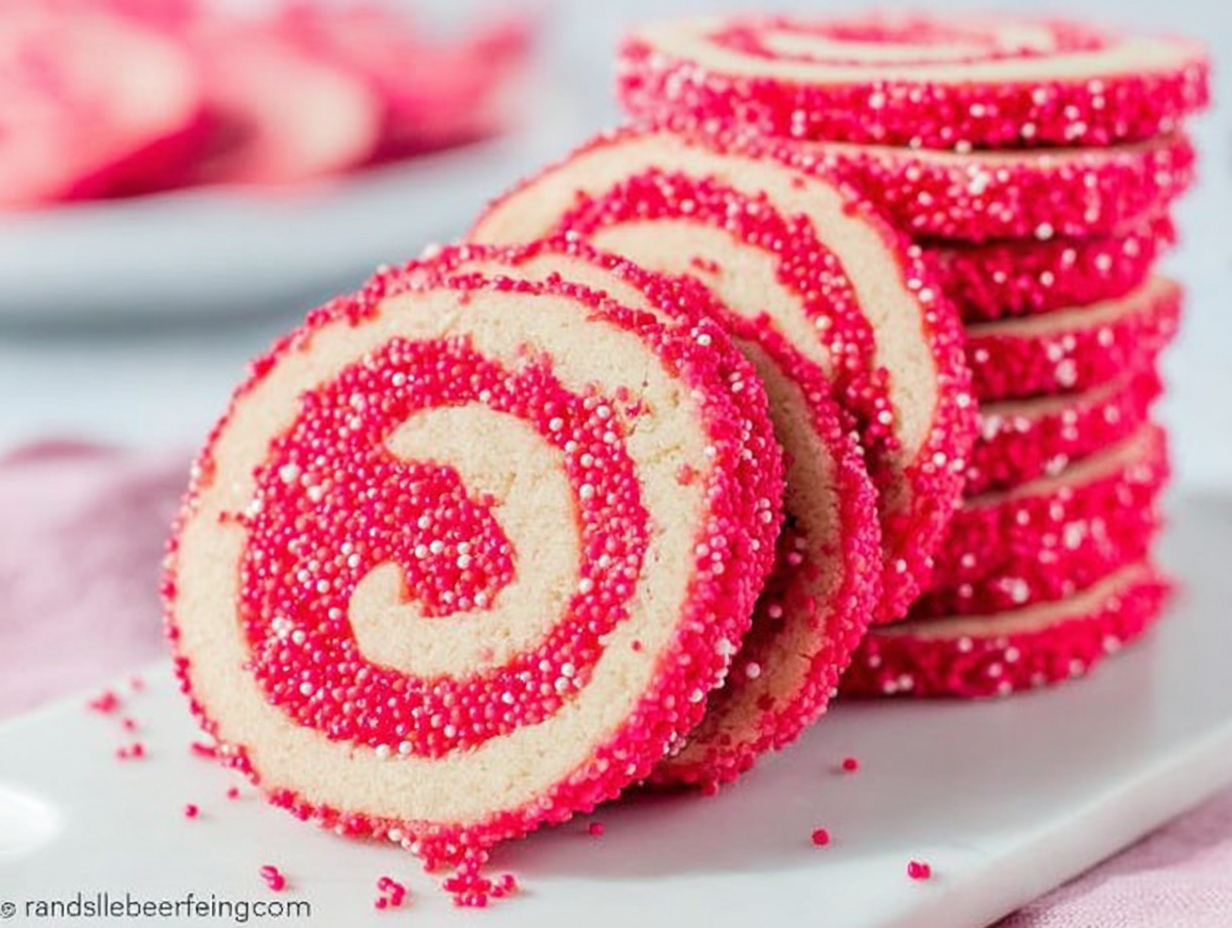 Valentine's Day Swirl Cookies on a cooling rack