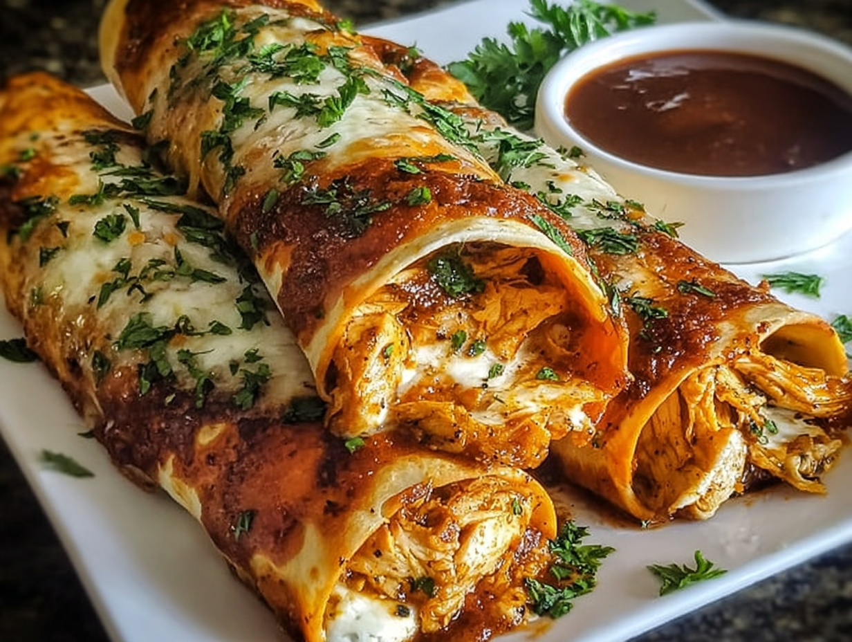 A plate of crispy chicken and cheese taquitos ready to be served.
