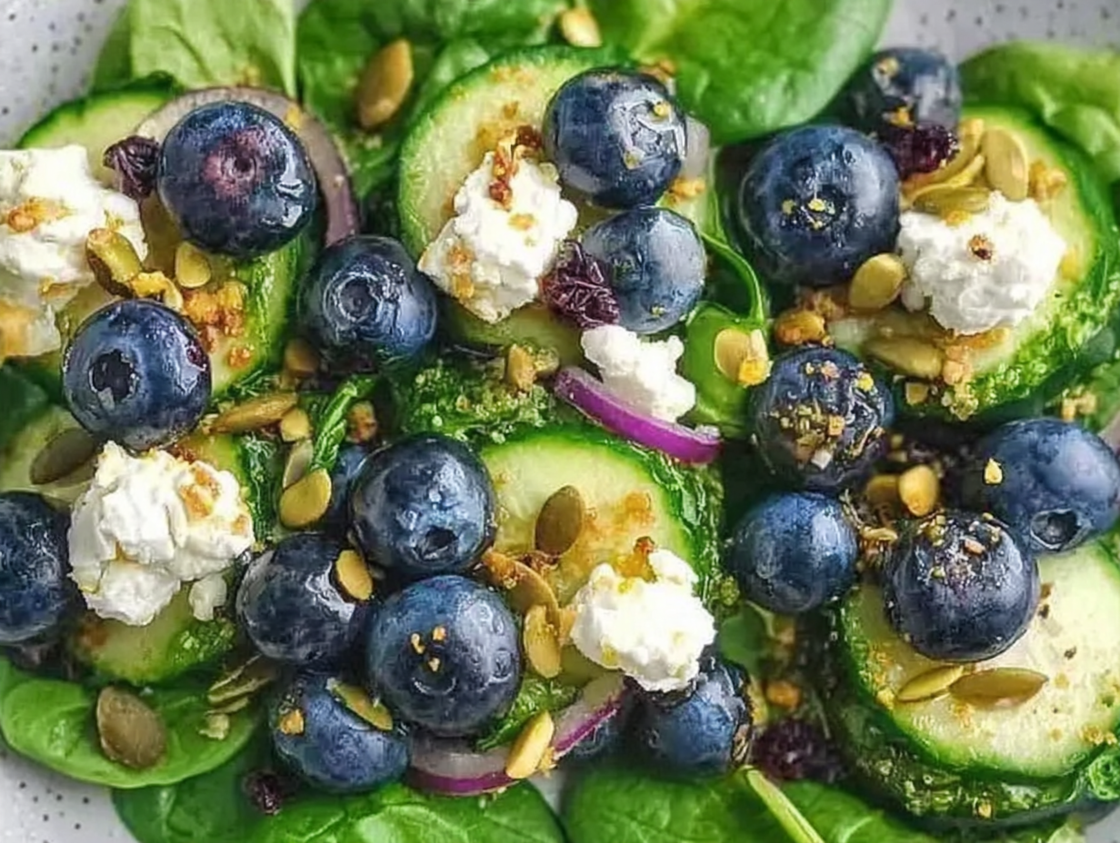 Blueberry Pistachio Spring Salad in a white bowl