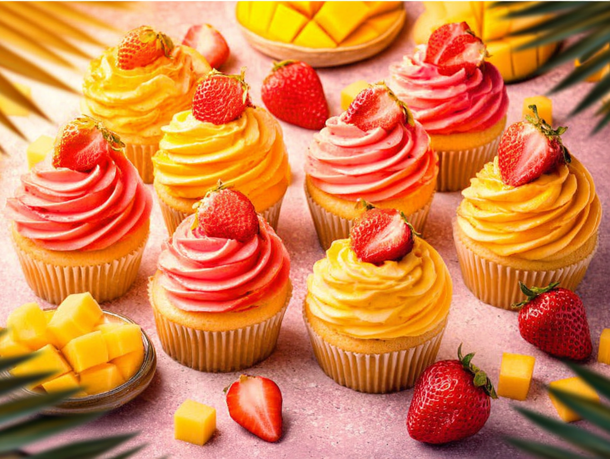 Mango Strawberry Sunset Cupcakes Recipe