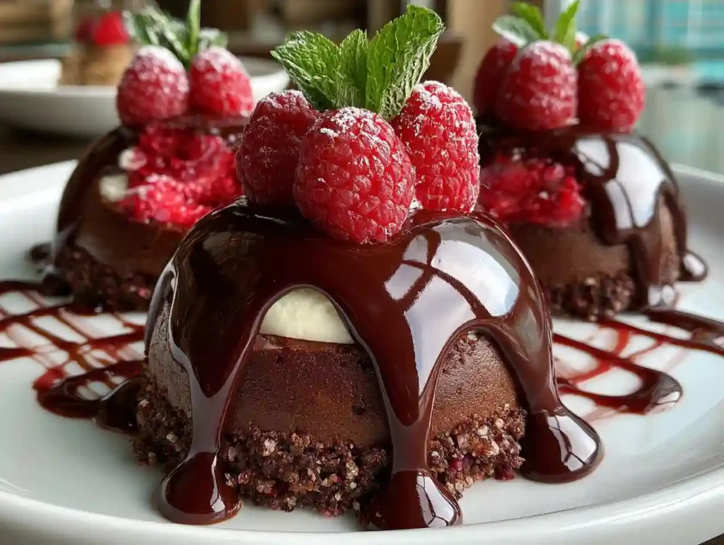 Indulge in decadent Chocolate Raspberry Cheesecake Domes