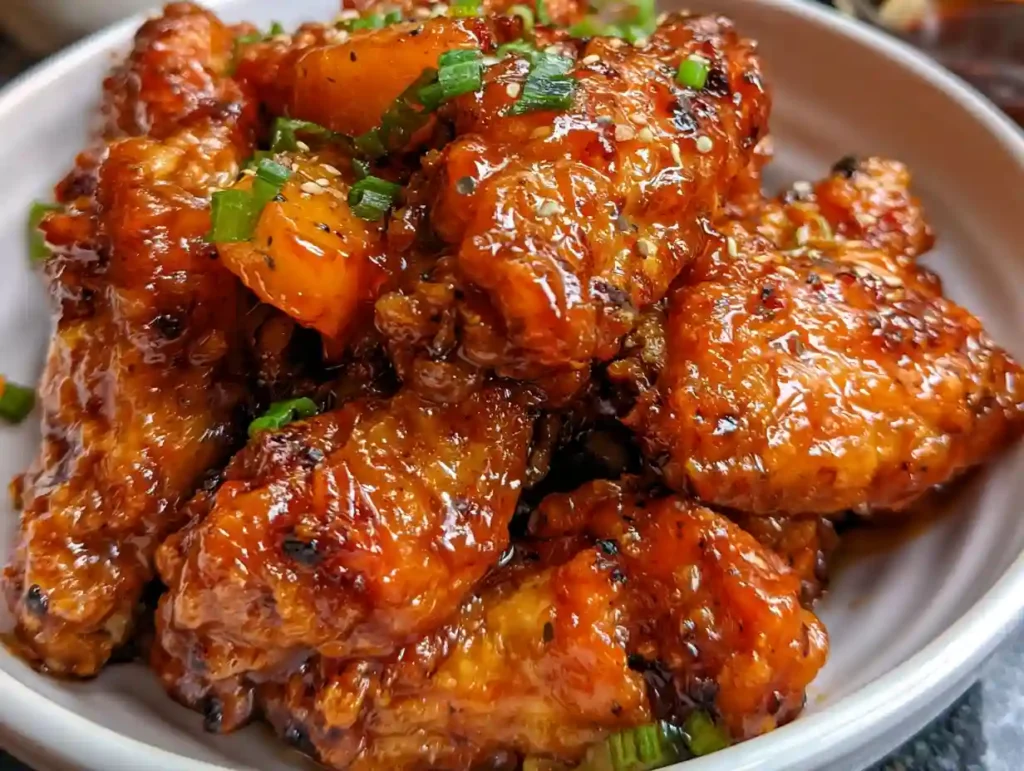 Hot Honey Peach Wings Crispy Sweet and Spicy Chicken Wings