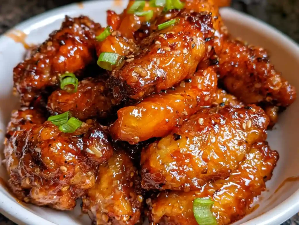 Hot Honey Peach Wings Crispy Sweet and Spicy Chicken Wings