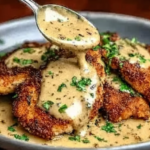 Crispy Parmesan Chicken with a Rich Garlic Sauce - Easy Dinner Idea