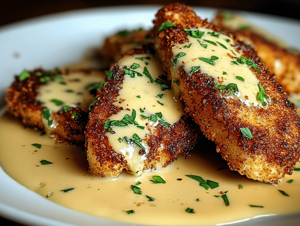 Crispy Parmesan Chicken with Rich Garlic Sauce