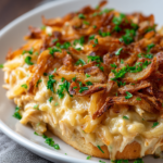 French Onion Chicken Orzo Casserole