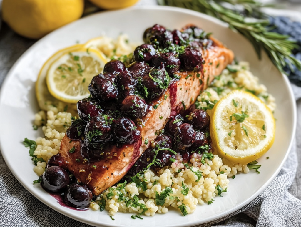 Blueberry Glazed Salmon with Lemon Herb Couscous