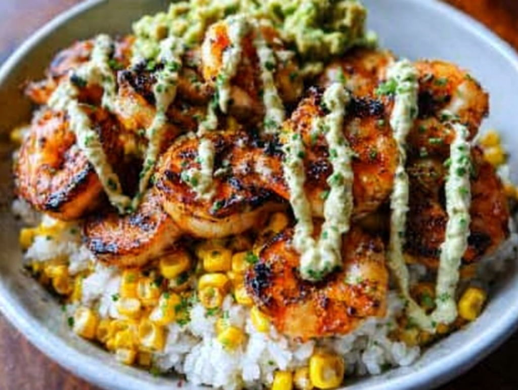 Grilled Shrimp Bowl with Avocado Corn Salsa