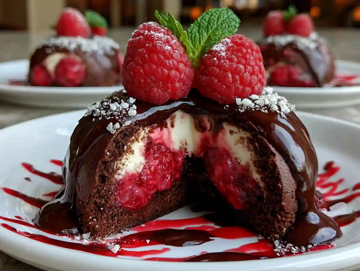Indulge in decadent Chocolate Raspberry Cheesecake Domes