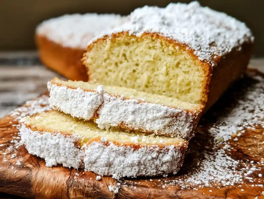 Powdered Sugar Doughnut Loaf Cake
