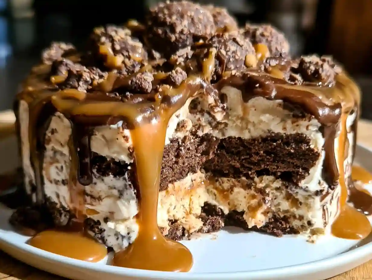 Chocolate Caramel Homemade Ice Cream Cake
